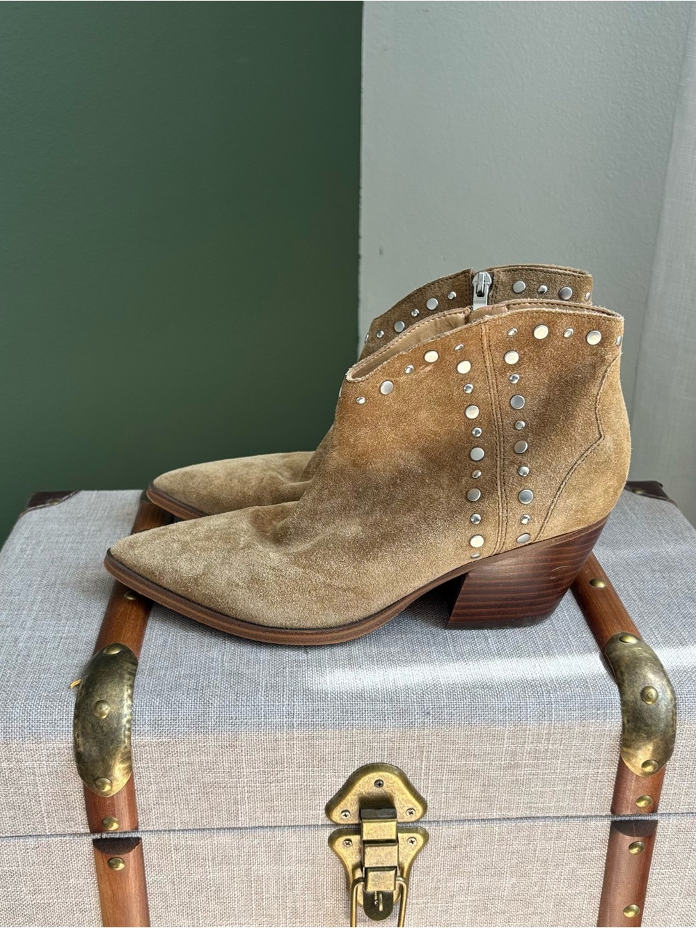 Marc Fisher Tan Suede Studded Ankle Booties
